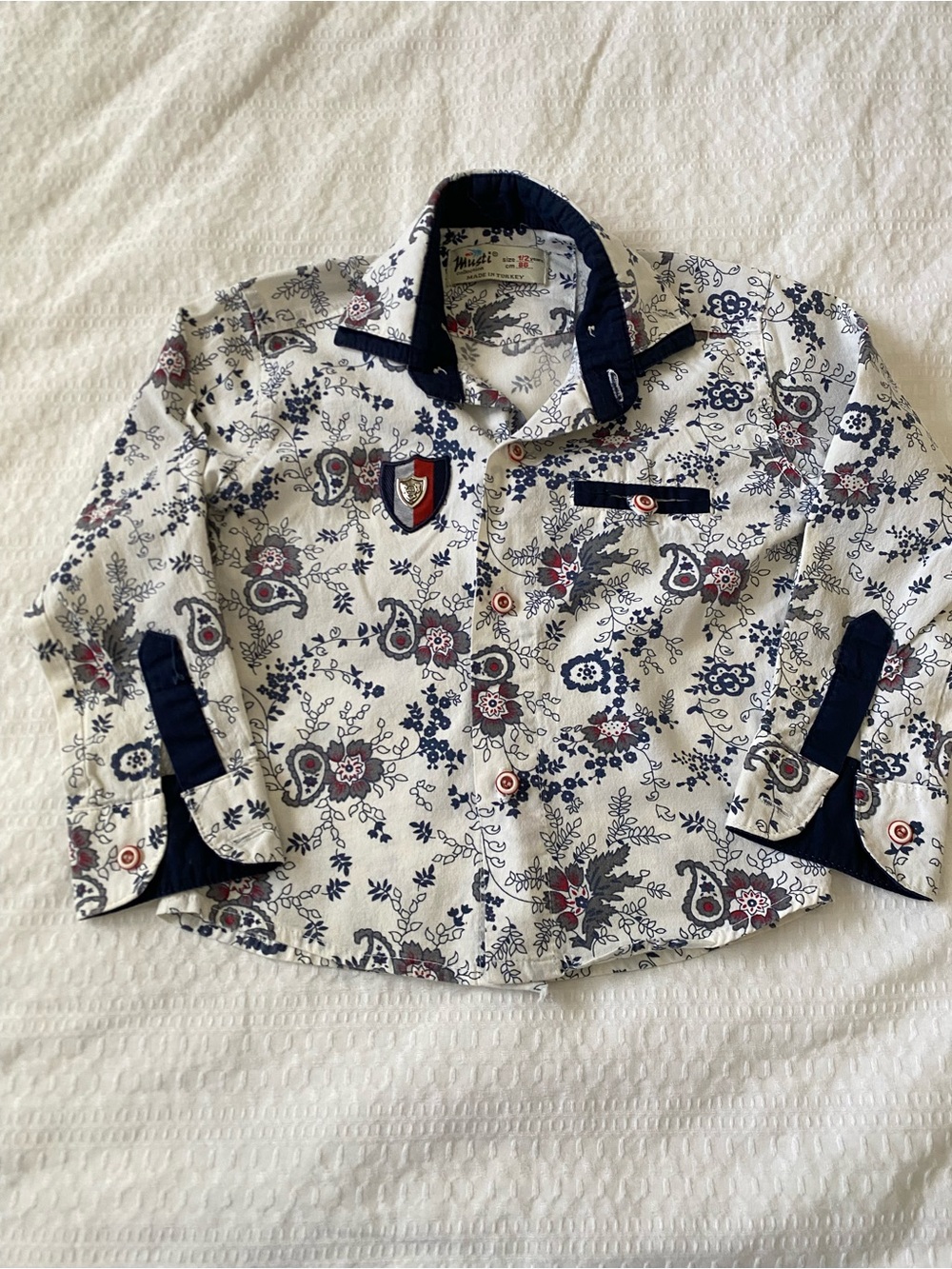 Boys' Navy-Trim White Floral Button-Down Shirt